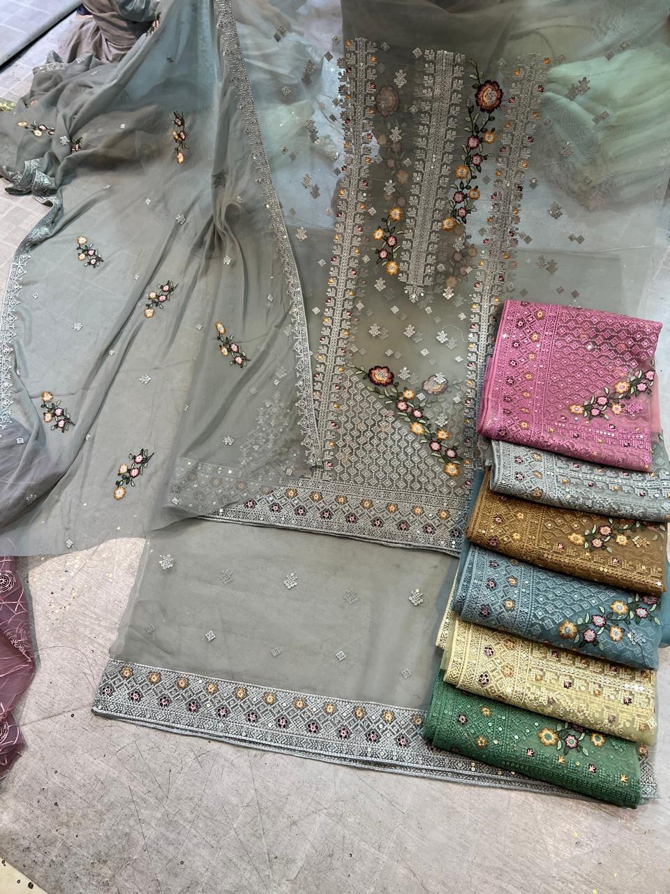 Tissue Embroidered Unstitched 3 Piece Suit with Chiffon Dupatta